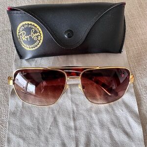 Ray-Ban Gold Frame Brown Gradient Pilot Sunglasses